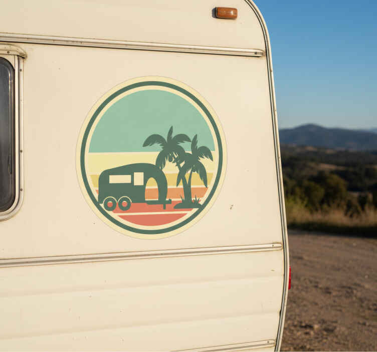 Sticker camping car motif coucher de soleil rétro - TenStickers