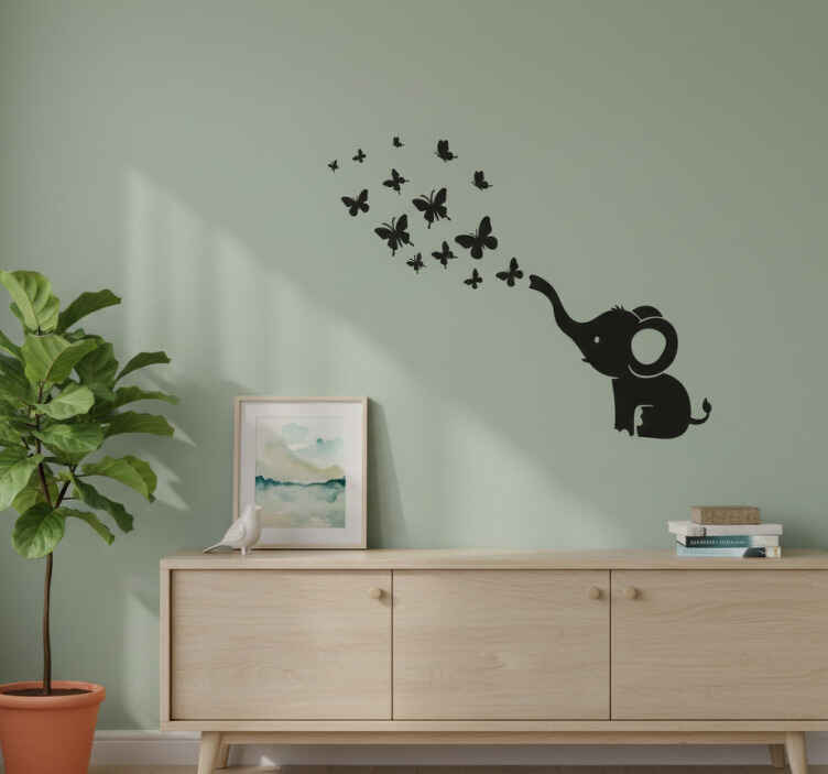 Sticker mural salon papillons s'envolant d'un éléphant - TenStickers