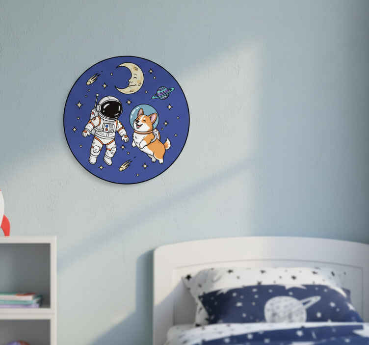 Vesoljska nalepka astronavt in corgi pes - TenStickers