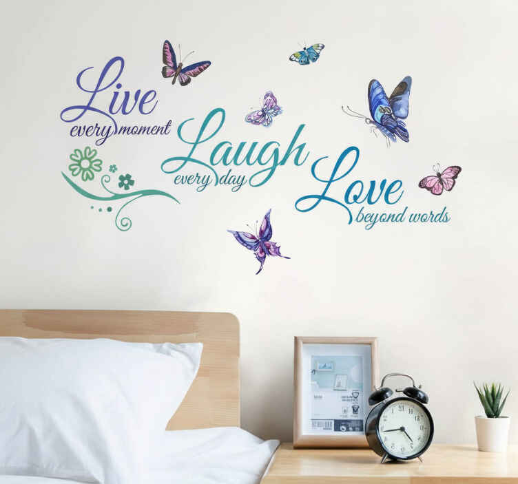 Sticker mural chambre papillon coloré vivre rire aimer - TenStickers