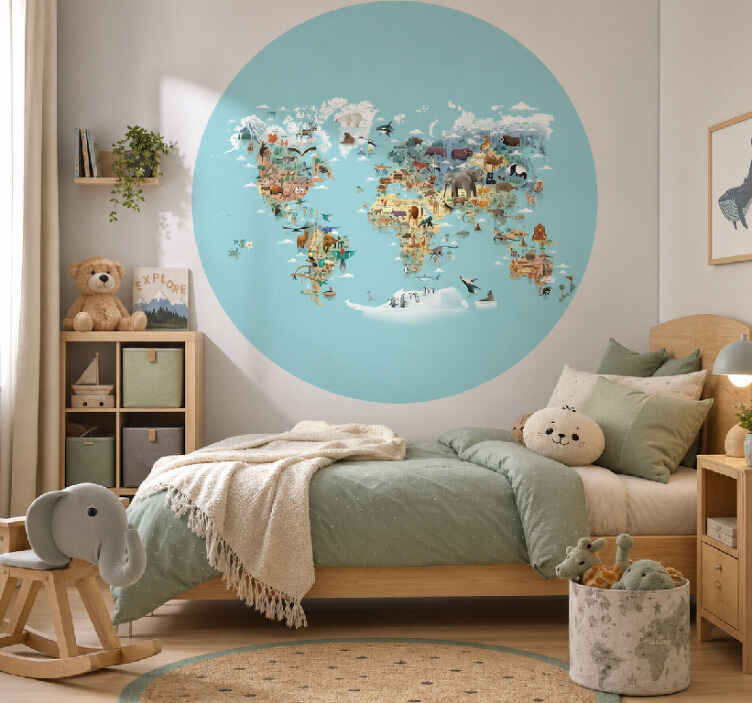 Sticker carte du monde royaume animal - TenStickers