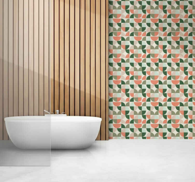 Tile sticker orange red geometric patterns - TenStickers