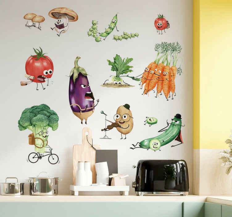 Adesivo per cucina divertenti ortaggi cartoon - TenStickers