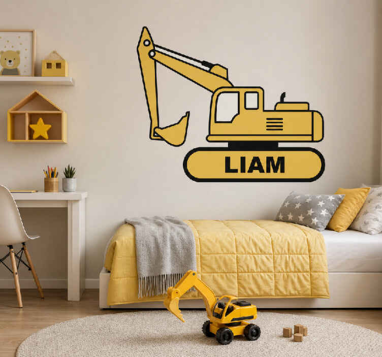 Muursticker kinderkamer de graafmachine en de naam - TenStickers