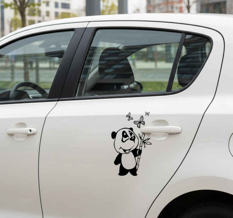Klistremerke til bil panda fanger sommerfugler - Tenstickers