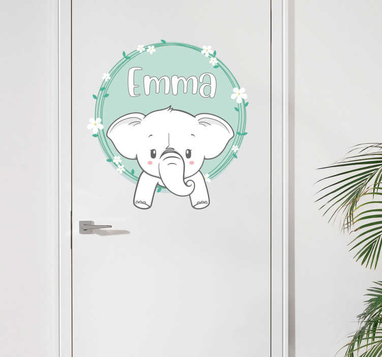 sticker olifantje met naam voor babykamer - TenStickers