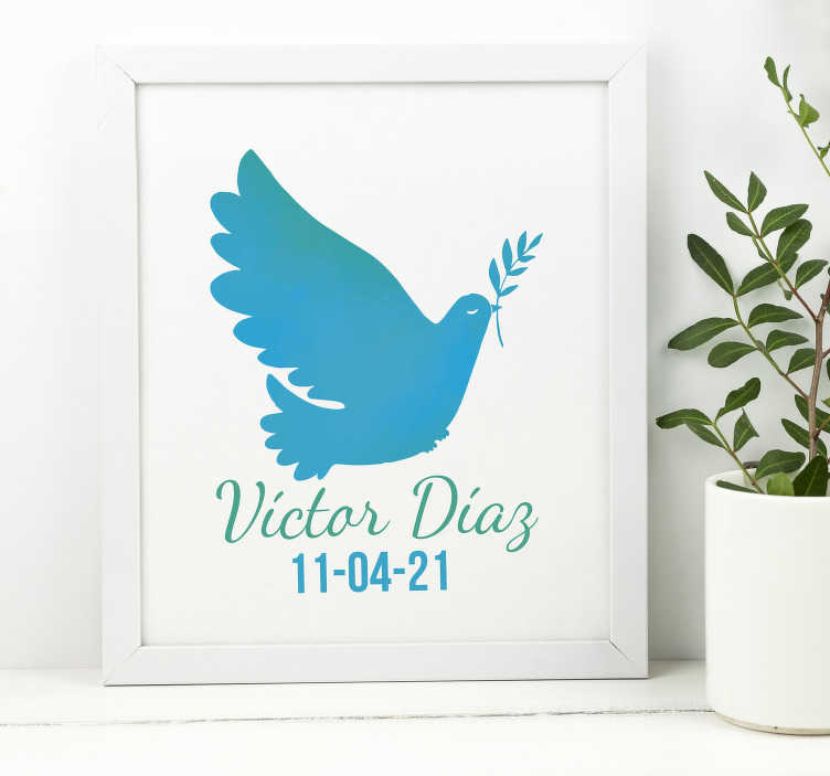 Vinilo para casa paloma de la paz con nombre - decorar
