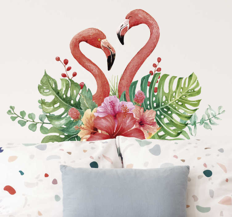 Sticker Mural Fleur Flamant Rose - Autocollant Intérieur Fleur Flamant Rose