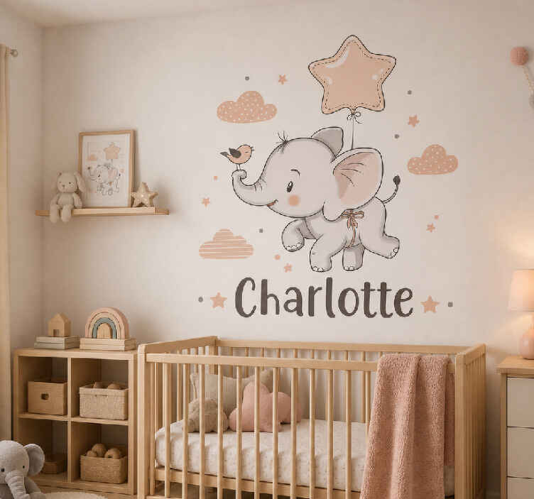 Vinilo decorativo personalizable elefante y pájaro - TenVinilo