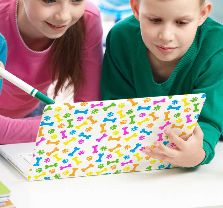 Sticker pour pc Os de chiens colorés