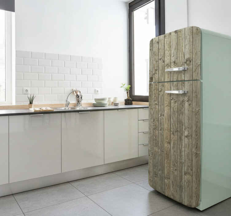 Folie kühlschrank mit rustikaler holzoptik - TenStickers