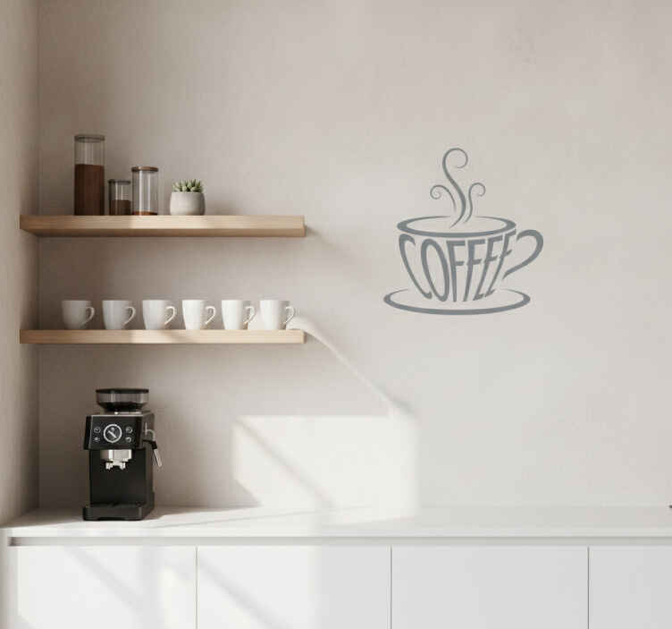Kitchen wall sticker coffee cup lettering - TenStickers
