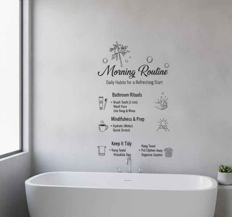 Sticker salle de bain instructions routine matinale - TenStickers