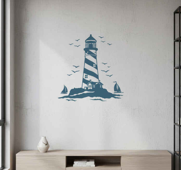 Autocolante de parede arte do farol azul à beira-mar - TenStickers
