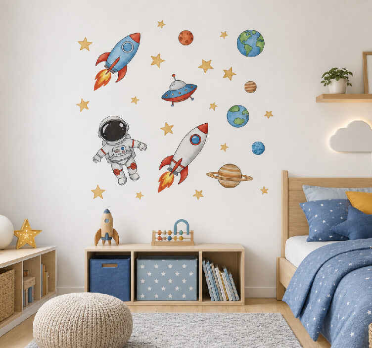 Wandtattoo astronaut rakete spielzimmer dekoration - TenStickers
