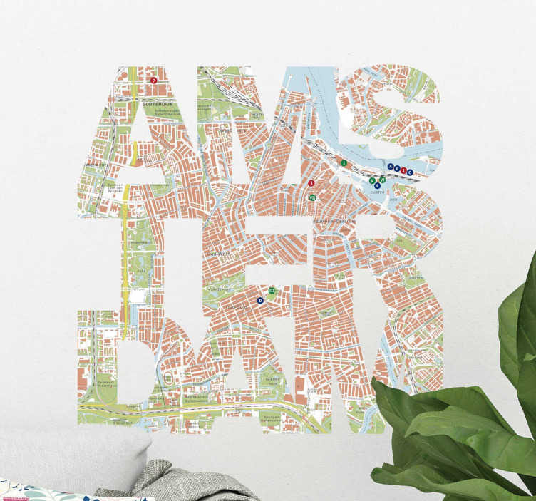 Muurstickers tekst Amsterdam kaart - TenStickers