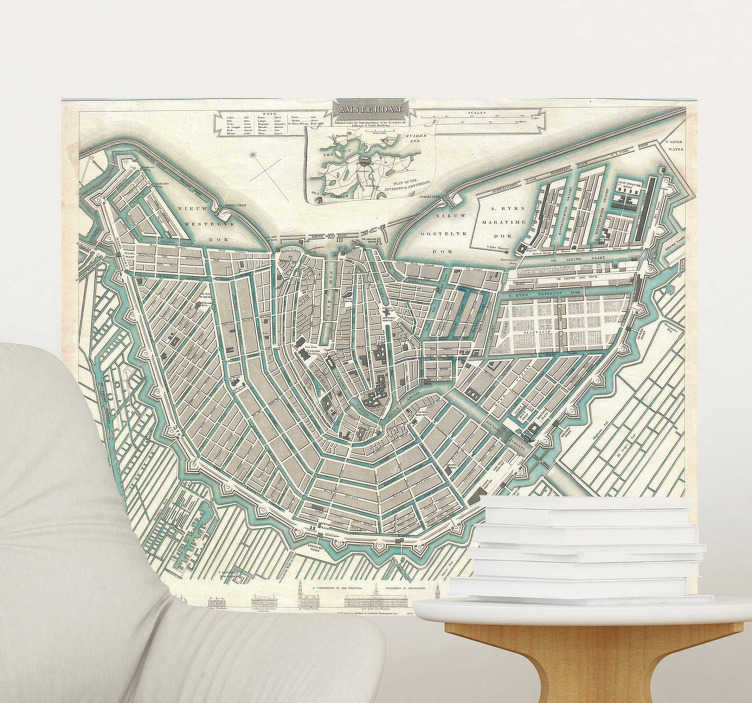 Muurstickers woonkamer oude kaart Amsterdam - TenStickers