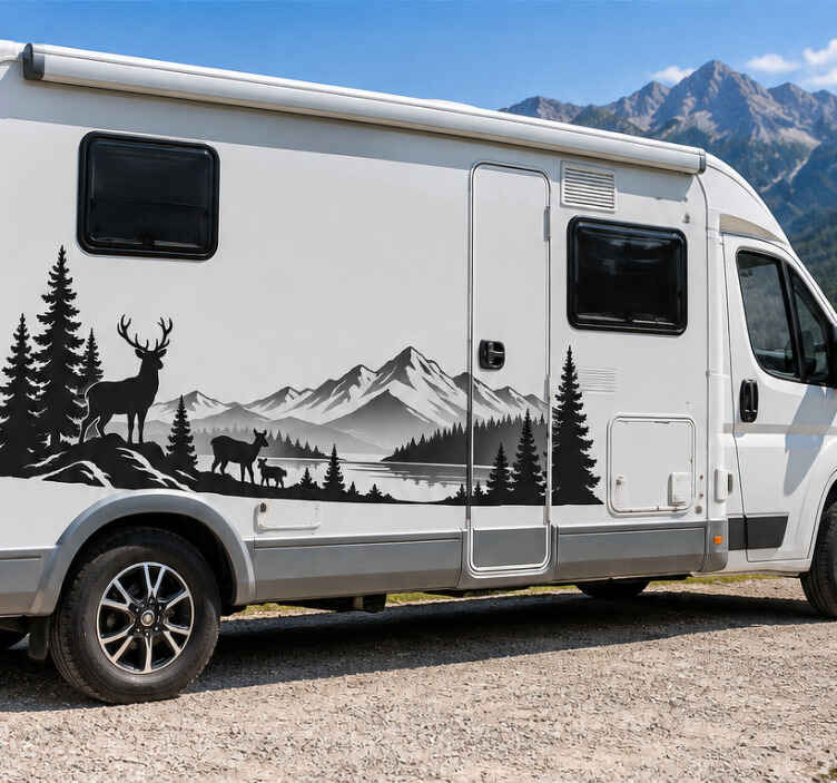 Campervan decal red deer in the mountains - TenStickers