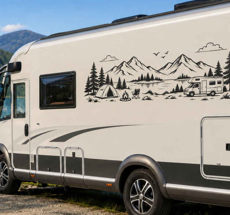 Campervan decal landscape campsite - TenStickers
