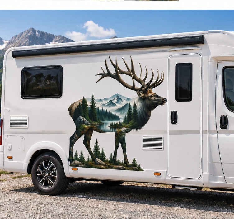 Campervan decal forest design deer - TenStickers
