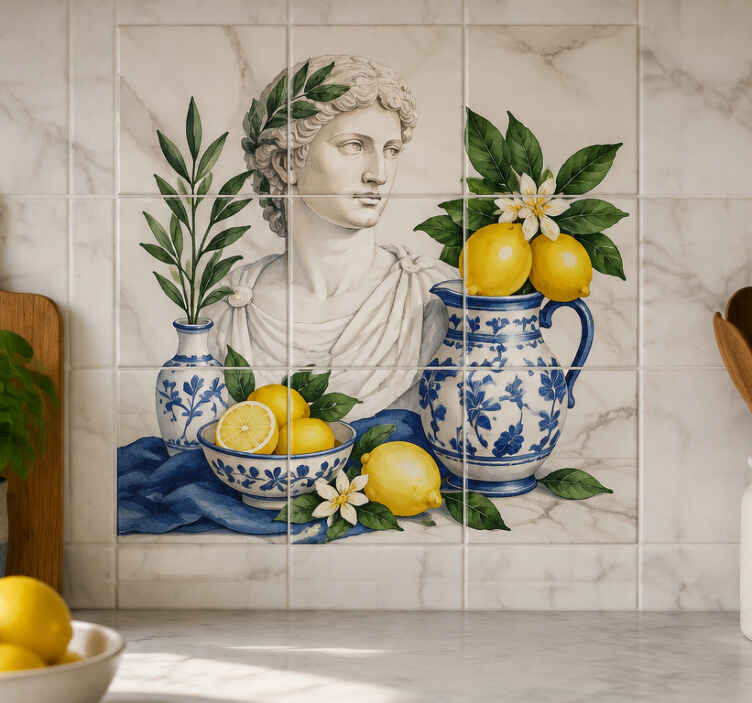 Azulejo adhesivo con imagen de romano y limones - TenVinilo