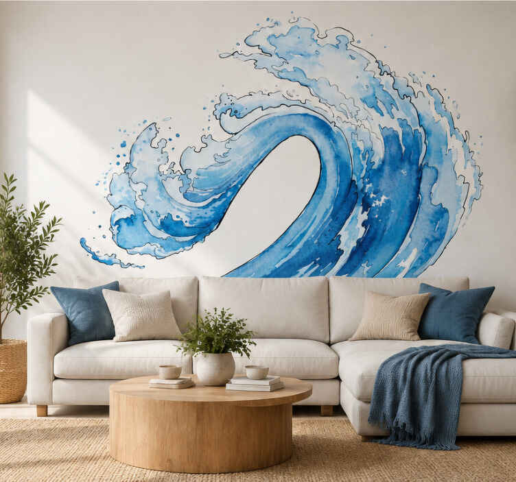 Sticker mural vague aquarelle - TenStickers