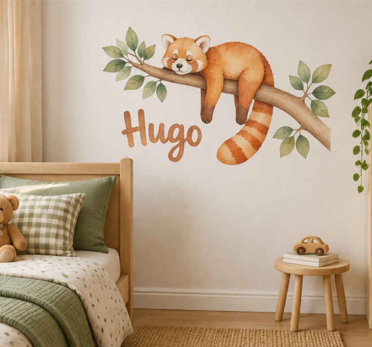 Vinilo pared panda rojo en un árbol - TenVinilo