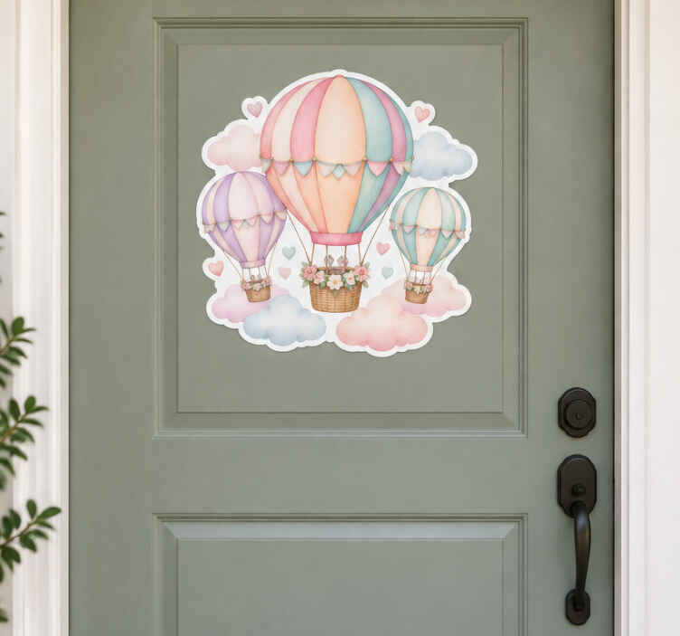 Door sticker pastel hot air balloons - TenStickers