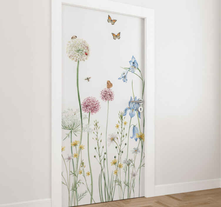 Sticker porte grandes fleurs colorées - TenStickers