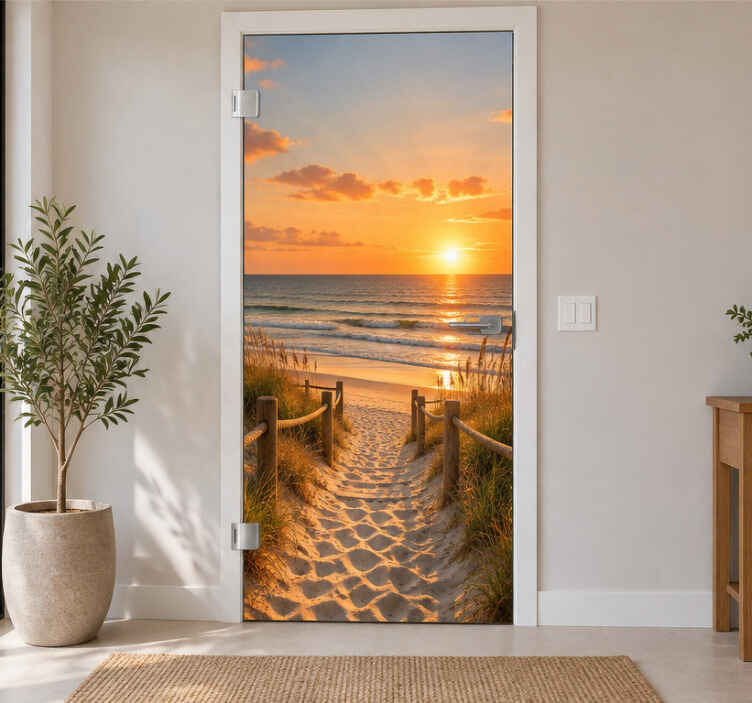 Folie tür mit sonnenuntergang am strand - TenStickers