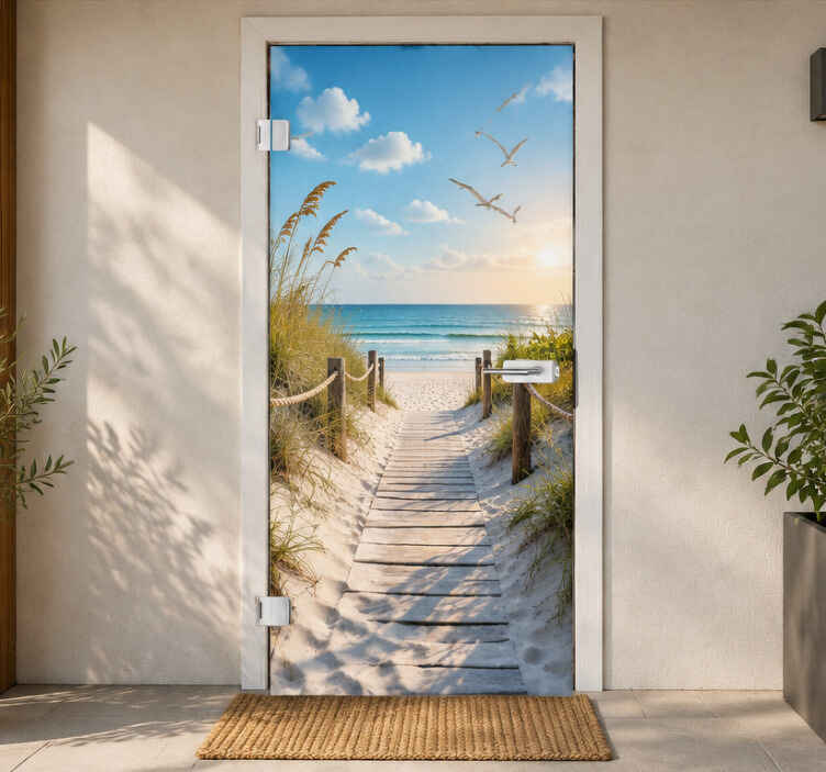 Door sticker nice beach landscape decoration - TenStickers