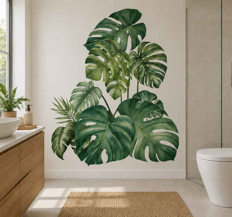 Adesivo bagno grandi foglie di monstera - TenStickers