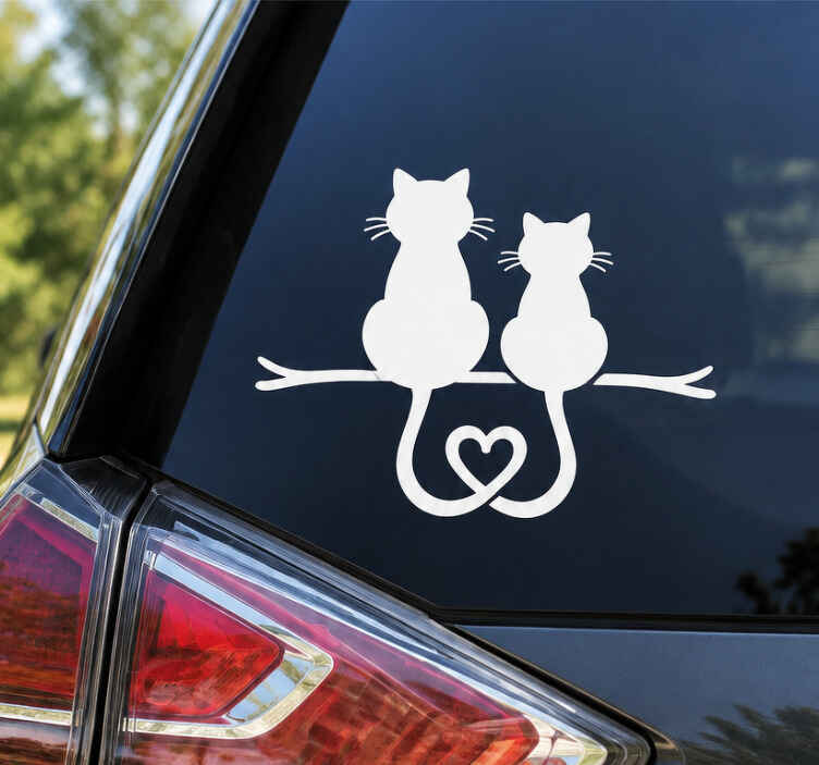 Car sticker cats holding tails - TenStickers