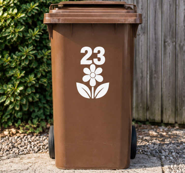 Aufkleber mülltonne blume mit wunschnummer - TenStickers