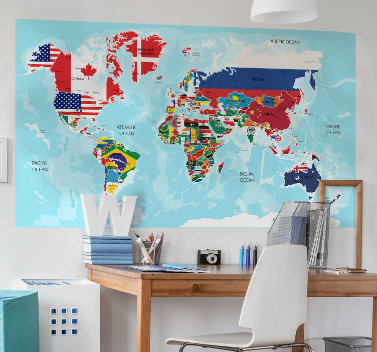 Carte du monde sans Antarctica Vinyl Wall Decal Murale Pour Enfants Chambre à coucher plus K628