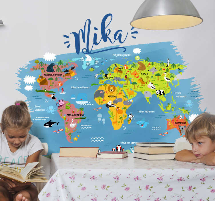 Eläin nimeltään suomen maailmankartta seinätarra - Tenstickers