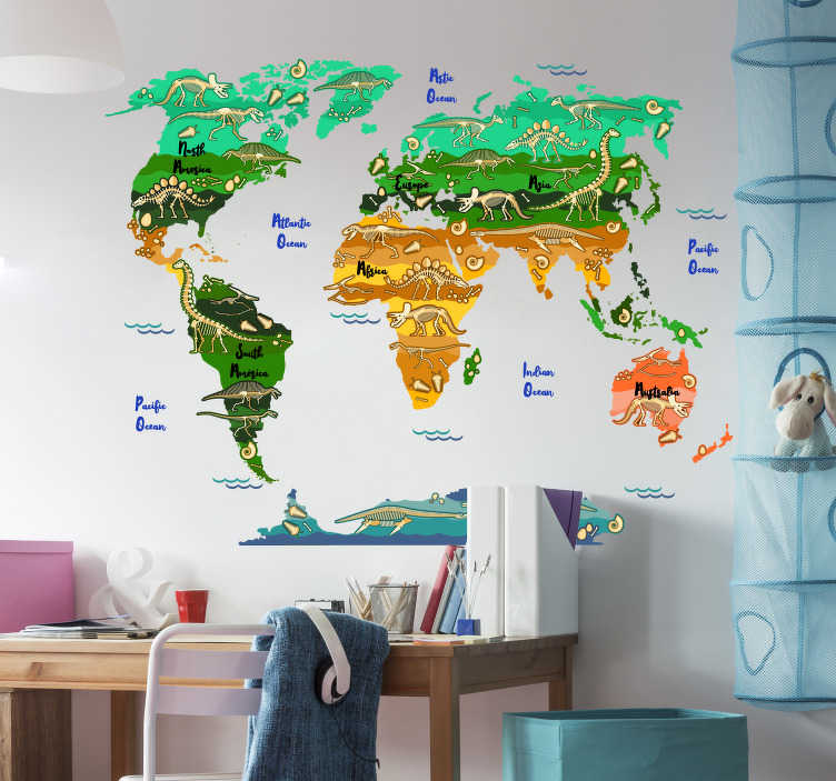 Dinosaur Wall stickers North America Education map Decoration kids rooms 55X74cm 