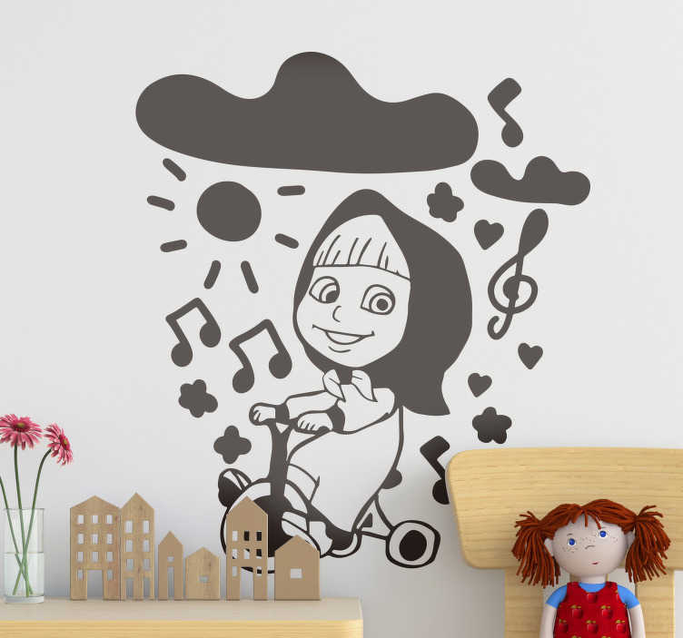 sticker cartone animato masha in triciclo