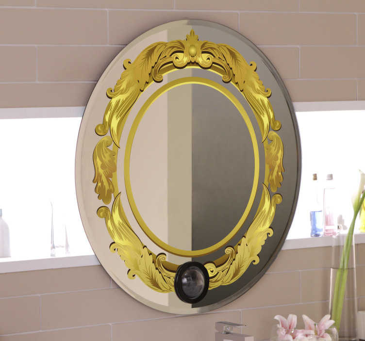 Vinilo redondo marco de espejo de madera