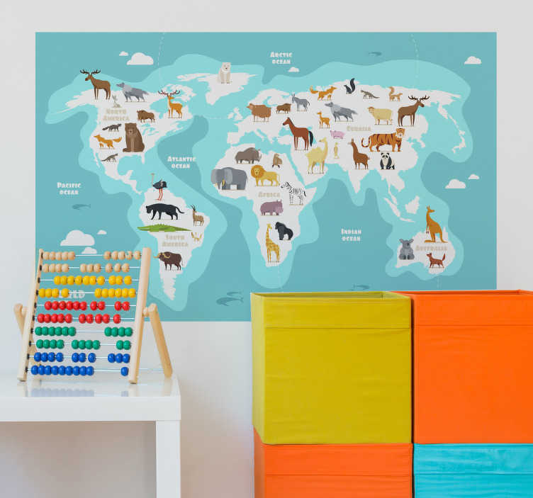 Vinilo infantil mapa mundi con continentes PT - TenVinilo