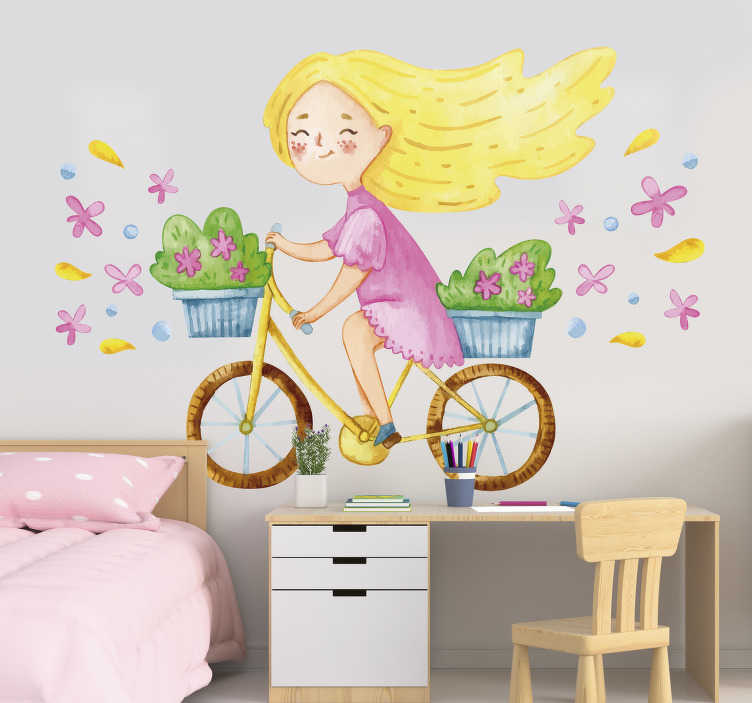 春の花自転車イラストステッカー Tenstickers