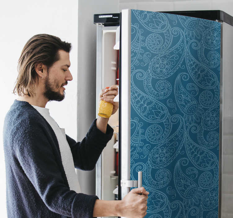 Image of stickerdell'involucro del frigorifero motivo paisley blu