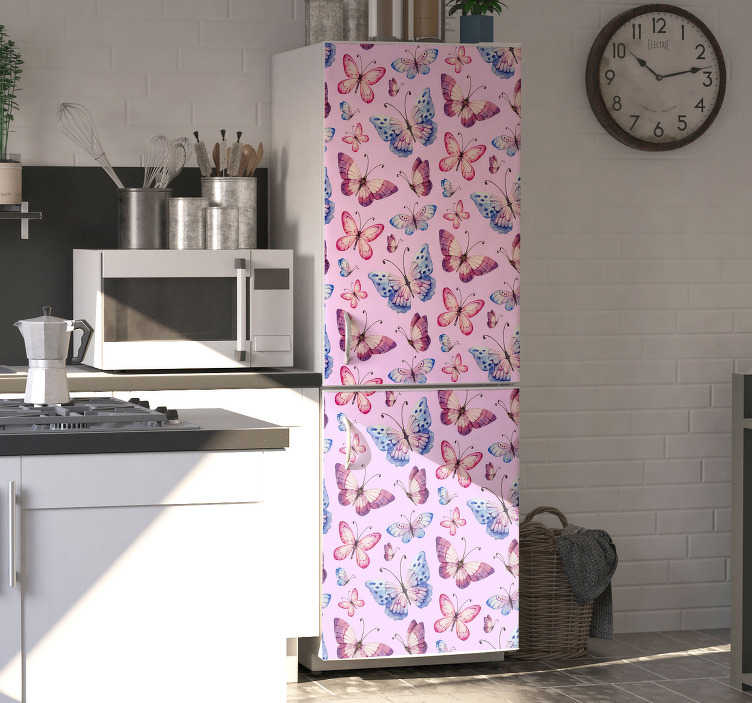 Vinilo para refrigerador de mariposas color rosa - TenVinilo
