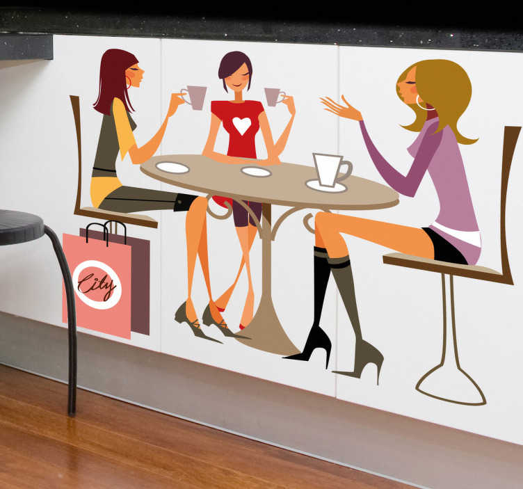Vinilo tres chicas tomando café - de cocina