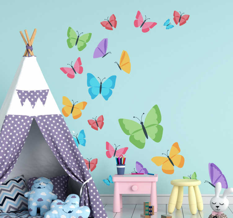 Image of Adesivo da parete farfalle colorate che volano farfalle