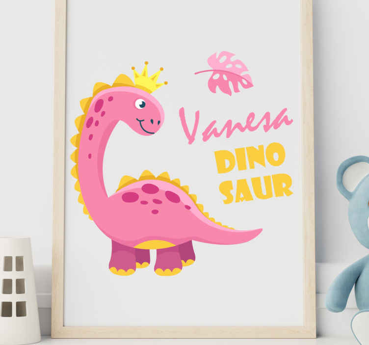 Vinilo de dinosaurios rosa para niños con nombre - TenVinilo