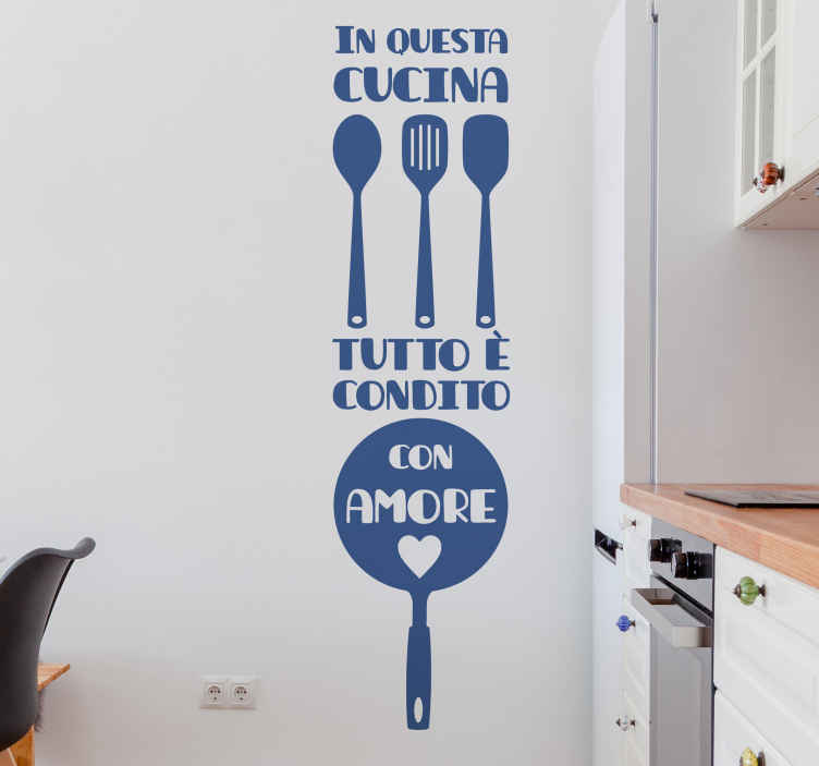Adesivi murali cucina frasi in questa cucina tutto è condito con amore Wall  Stickers scritta per
