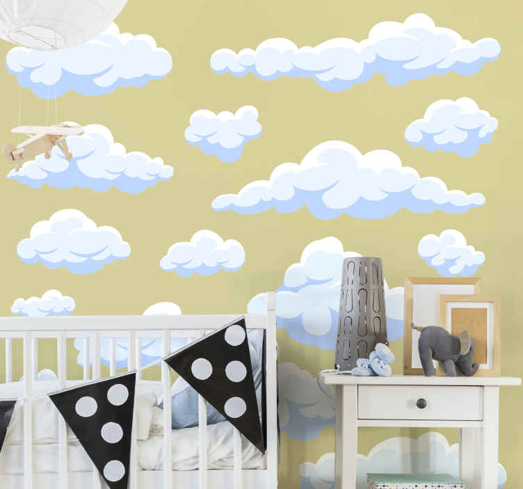 exhaustivo Acusación herramienta Mural habitación infantil nubes dibujadas - TenVinilo