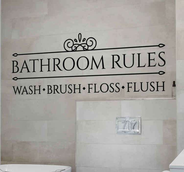 WashBrushFlossFlush Vinyl Decor Sticker Bathroom Rules Wall Decal 