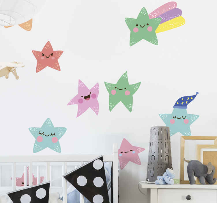 cielo estrellado de bebé para pegar en la decoración de la pared de adhesivo de pared turquesa colores pastel Adhesivo de pared de 50 estrellas para la habitación de los niños 